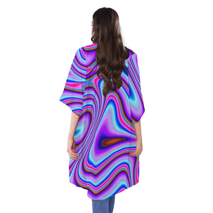 Purple Psychedelic Trippy Print Open Front Beach Cover Up