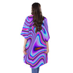 Purple Psychedelic Trippy Print Open Front Beach Cover Up