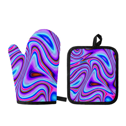 Purple Psychedelic Trippy Print Oven Mitt And Pot Holder Set