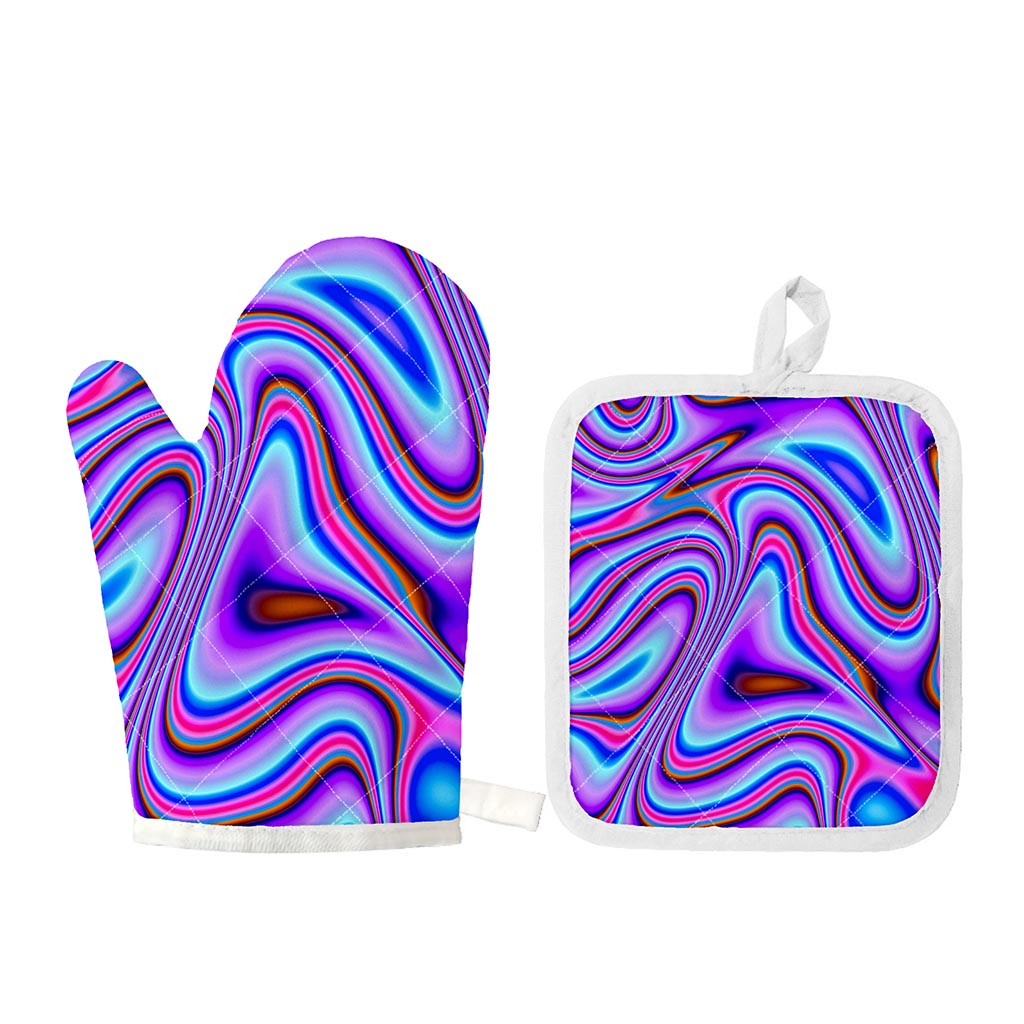 Purple Psychedelic Trippy Print Oven Mitt And Pot Holder Set