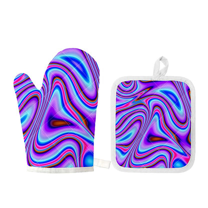 Purple Psychedelic Trippy Print Oven Mitt And Pot Holder Set