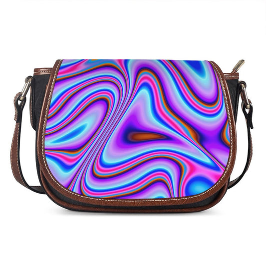 Purple Psychedelic Trippy Print Saddle Bag