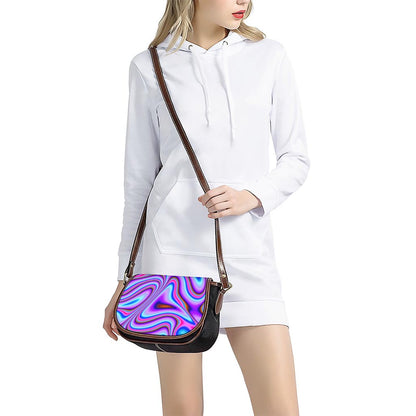 Purple Psychedelic Trippy Print Saddle Bag