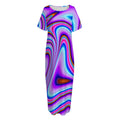 Purple Psychedelic Trippy Print Short Sleeve Long Nightdress