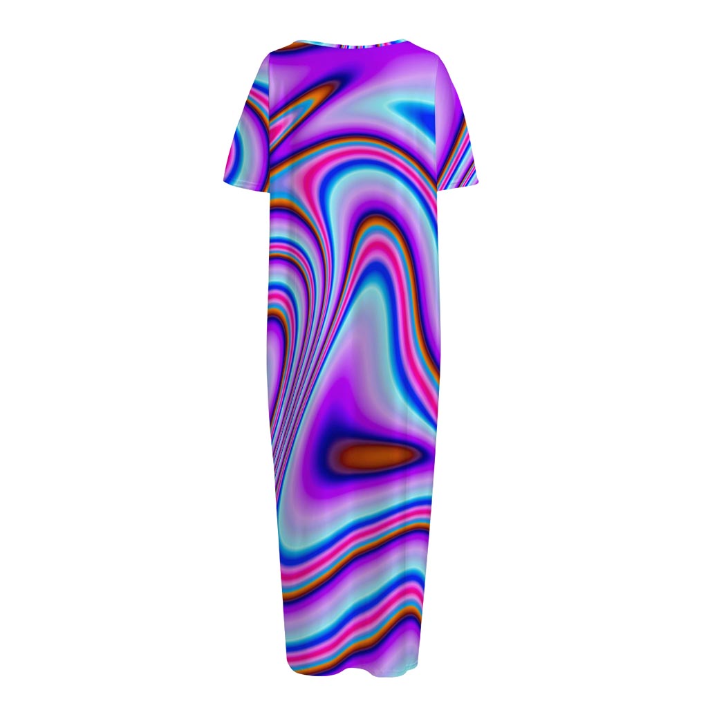 Purple Psychedelic Trippy Print Short Sleeve Long Nightdress