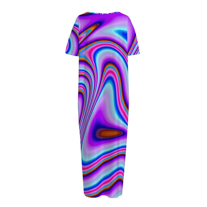 Purple Psychedelic Trippy Print Short Sleeve Long Nightdress