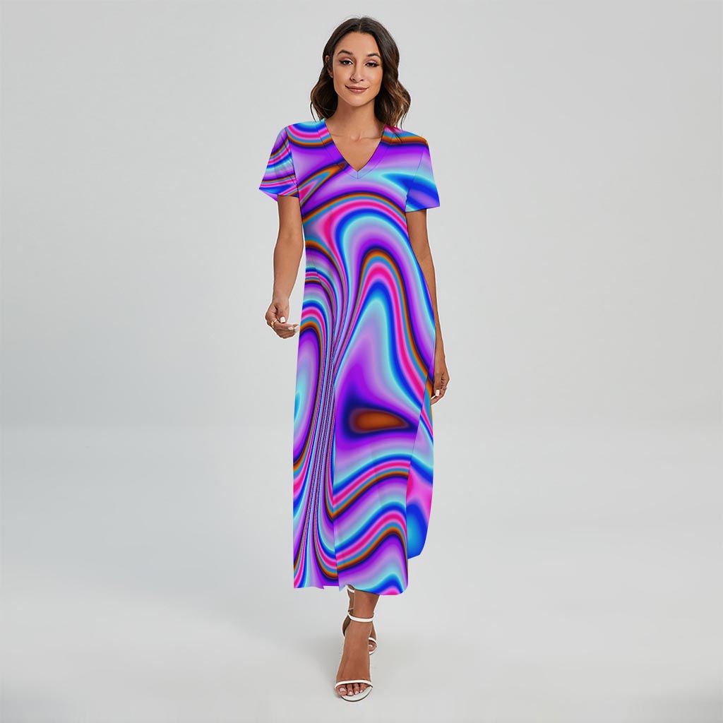 Purple Psychedelic Trippy Print Short Sleeve Maxi Dress