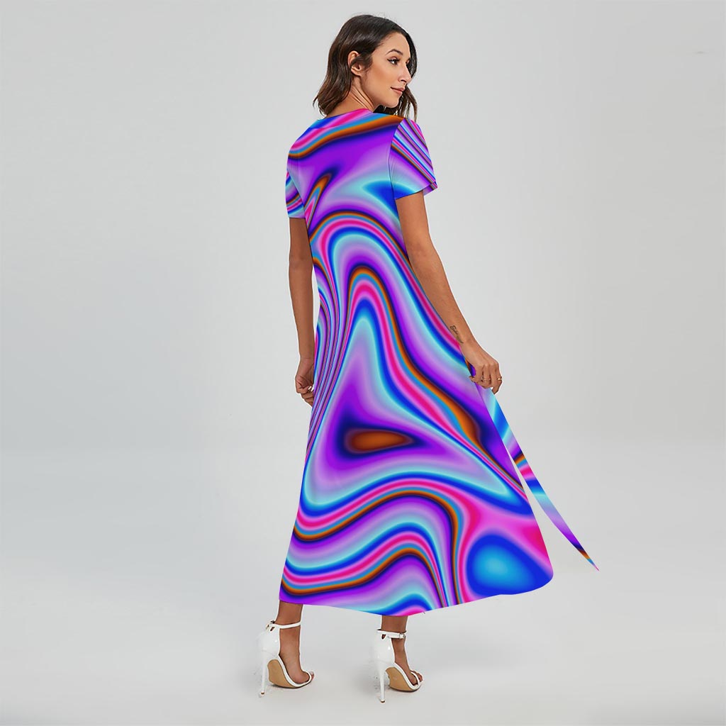 Purple Psychedelic Trippy Print Short Sleeve Maxi Dress
