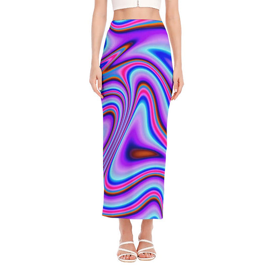 Purple Psychedelic Trippy Print Side Slit Maxi Skirt