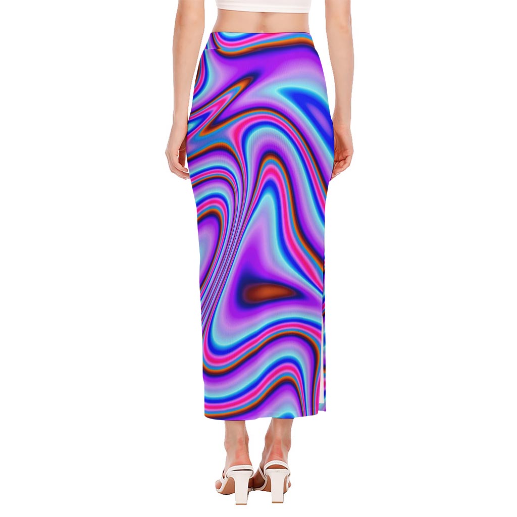 Purple Psychedelic Trippy Print Side Slit Maxi Skirt