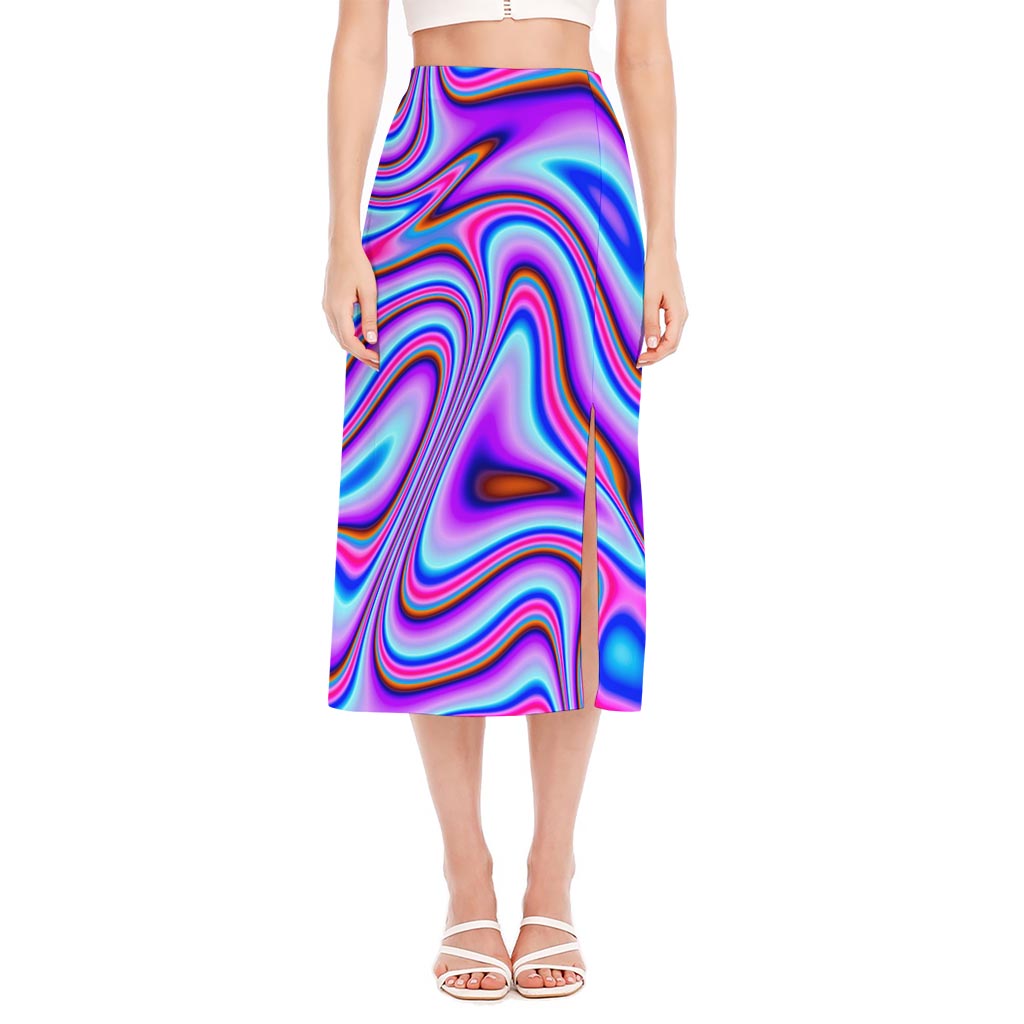 Purple Psychedelic Trippy Print Side Slit Midi Skirt