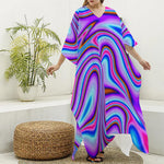 Purple Psychedelic Trippy Print Silk V-Neck Kaftan Dress