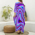 Purple Psychedelic Trippy Print Silk V-Neck Kaftan Dress