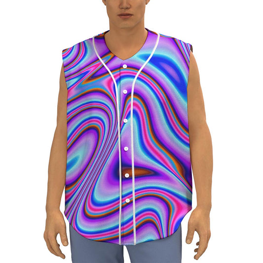 Purple Psychedelic Trippy Print Sleeveless Baseball Jersey