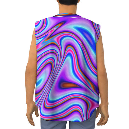 Purple Psychedelic Trippy Print Sleeveless Baseball Jersey
