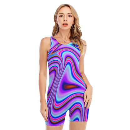 Purple Psychedelic Trippy Print Sleeveless One Piece Swimsuit