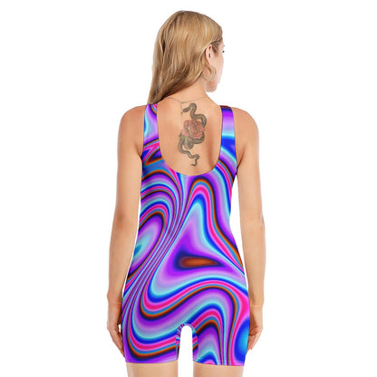 Purple Psychedelic Trippy Print Sleeveless One Piece Swimsuit
