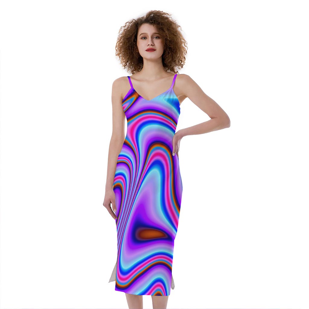 Purple Psychedelic Trippy Print Slim Fit Midi Cami Dress