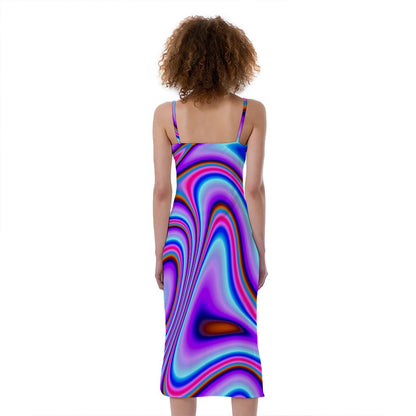 Purple Psychedelic Trippy Print Slim Fit Midi Cami Dress