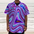 Purple Psychedelic Trippy Print Textured Short Sleeve Shirt