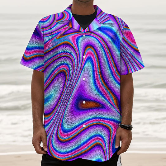 Purple Psychedelic Trippy Print Textured Short Sleeve Shirt