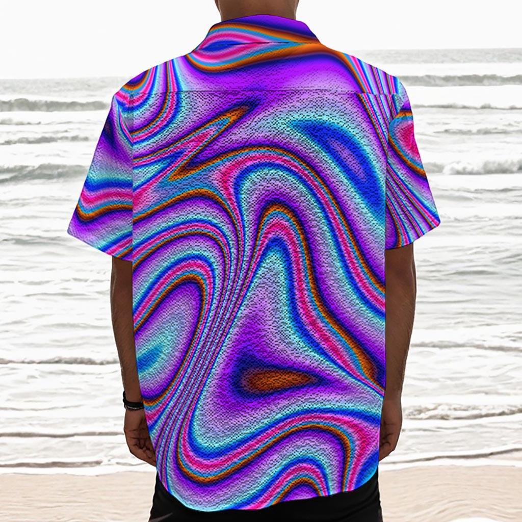 Purple Psychedelic Trippy Print Textured Short Sleeve Shirt