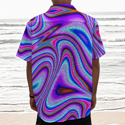 Purple Psychedelic Trippy Print Textured Short Sleeve Shirt
