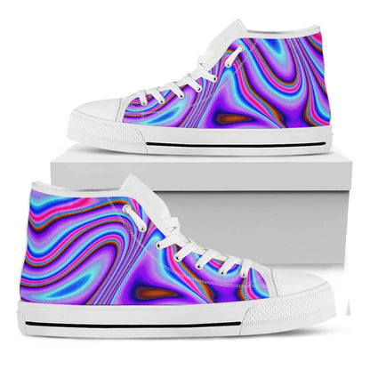 Purple Psychedelic Trippy Print White High Top Sneakers