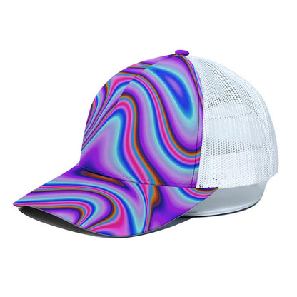 Purple Psychedelic Trippy Print White Mesh Trucker Cap