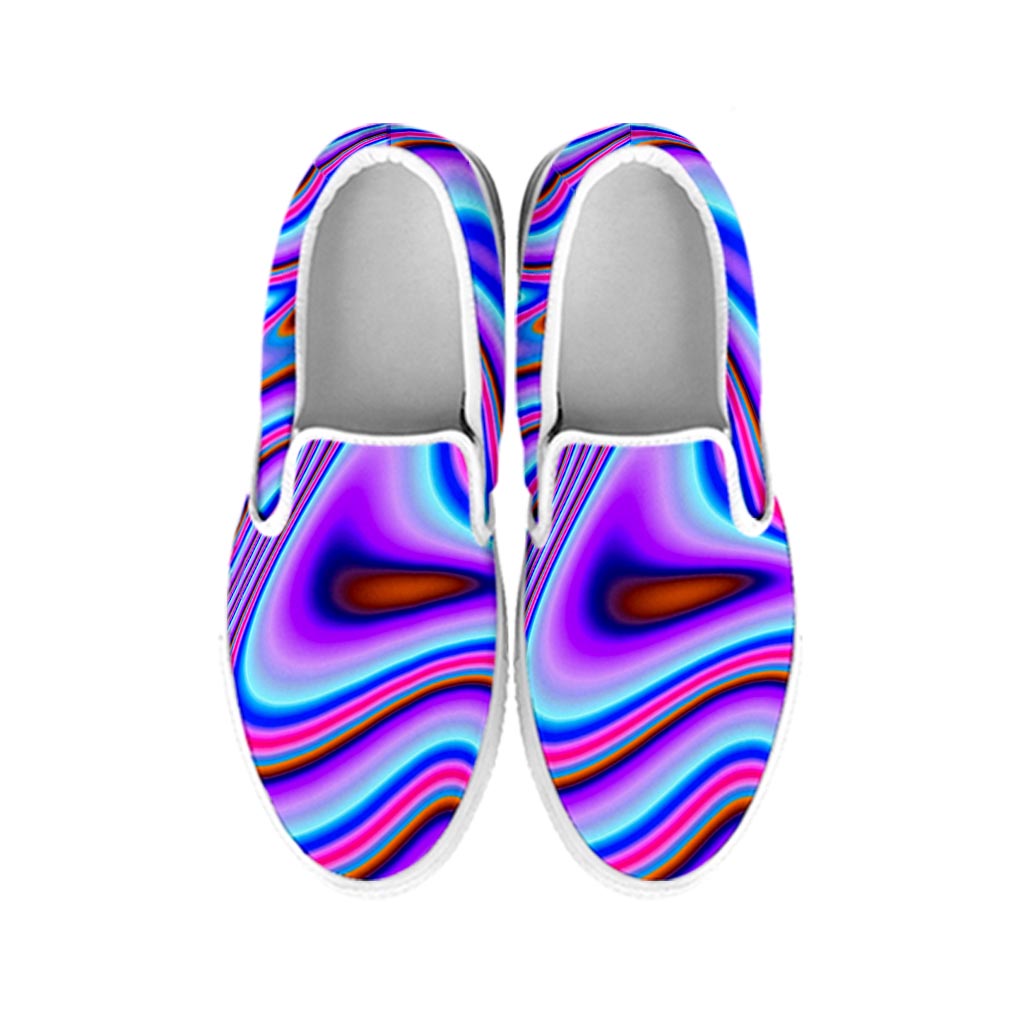 Purple Psychedelic Trippy Print White Slip On Sneakers