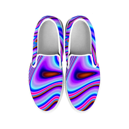 Purple Psychedelic Trippy Print White Slip On Sneakers