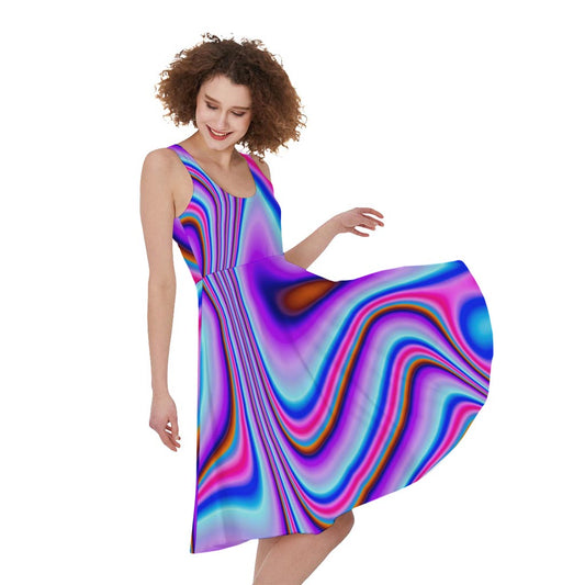 Purple Psychedelic Trippy Print Women's Sleeveless Dress