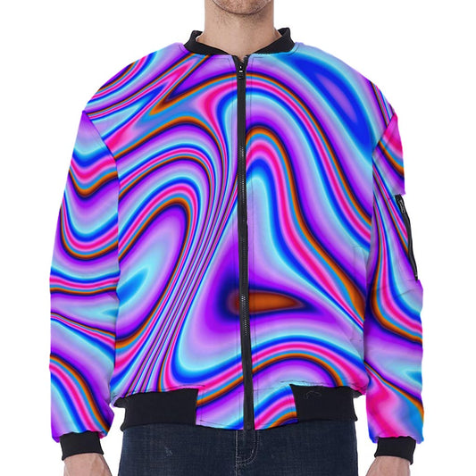 Purple Psychedelic Trippy Print Zip Sleeve Bomber Jacket