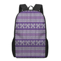 Purple Ribbon Knitted Pattern Print 17 Inch Backpack