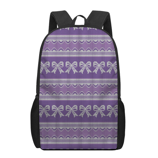 Purple Ribbon Knitted Pattern Print 17 Inch Backpack