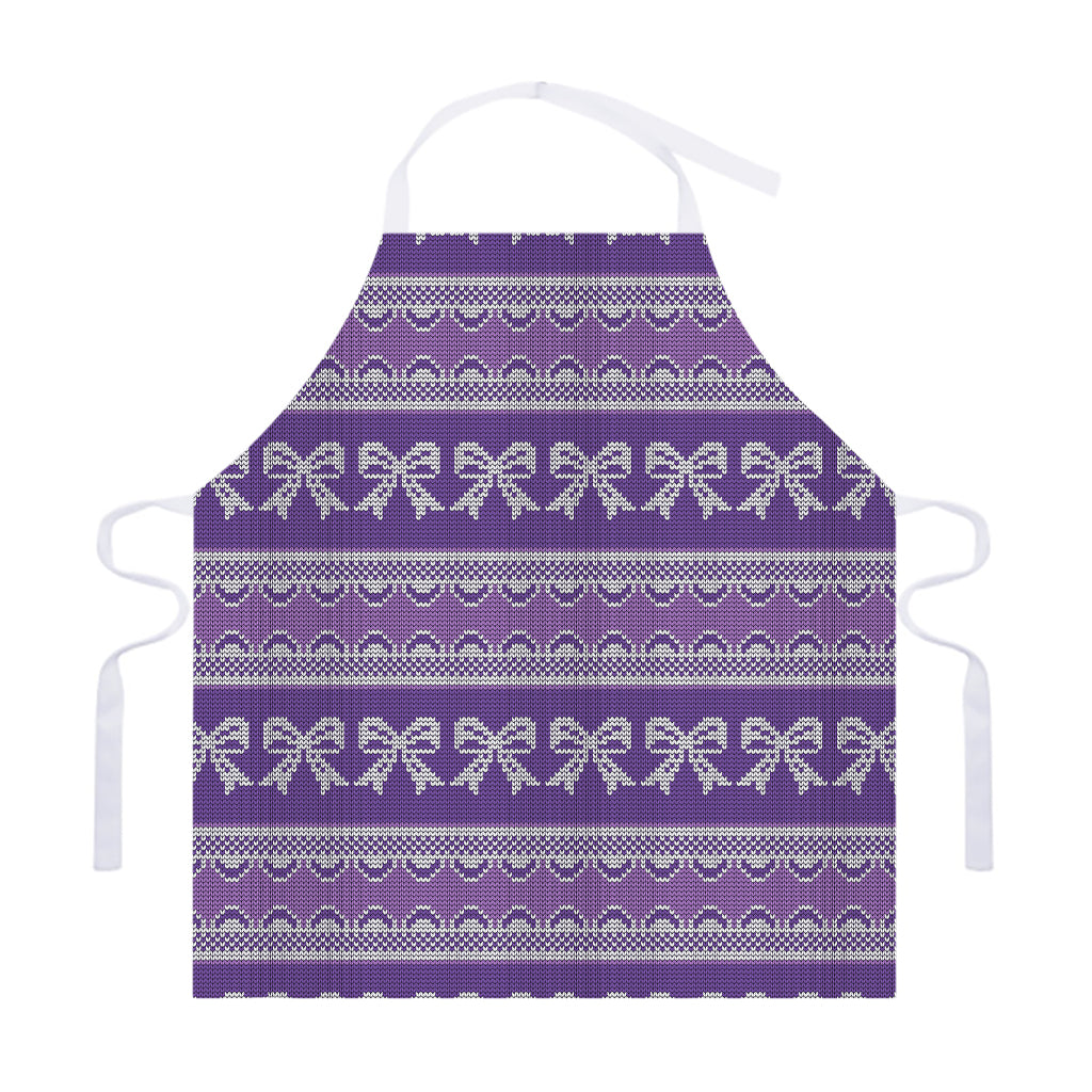 Purple Ribbon Knitted Pattern Print Adjustable Apron