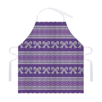 Purple Ribbon Knitted Pattern Print Adjustable Apron