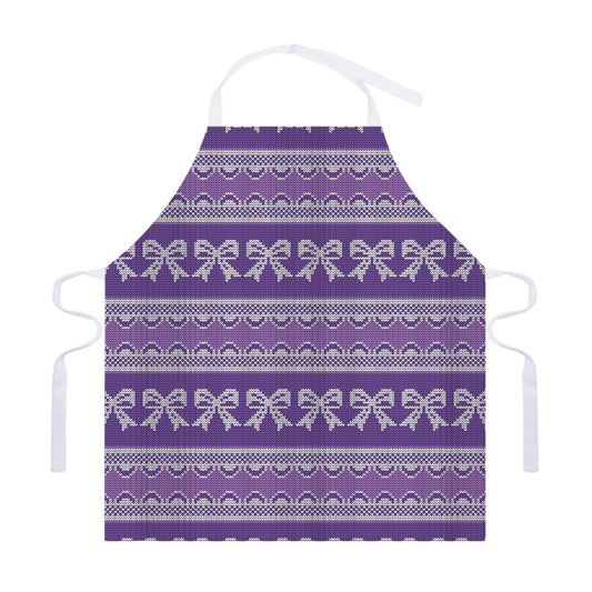 Purple Ribbon Knitted Pattern Print Adjustable Apron