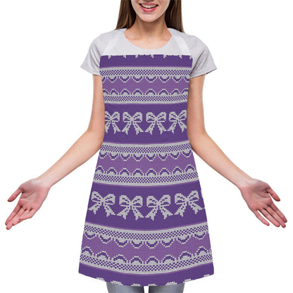 Purple Ribbon Knitted Pattern Print Adjustable Apron