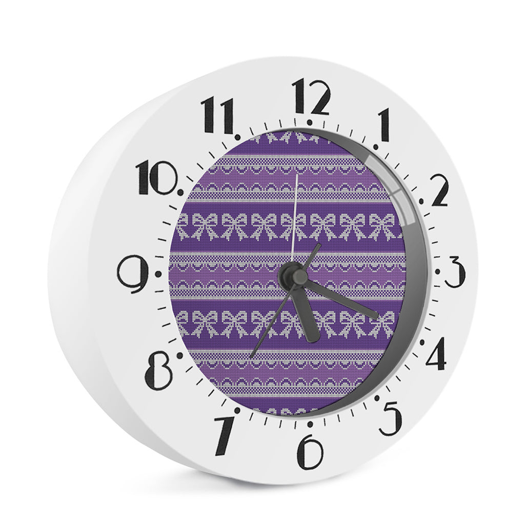 Purple Ribbon Knitted Pattern Print Alarm Clock