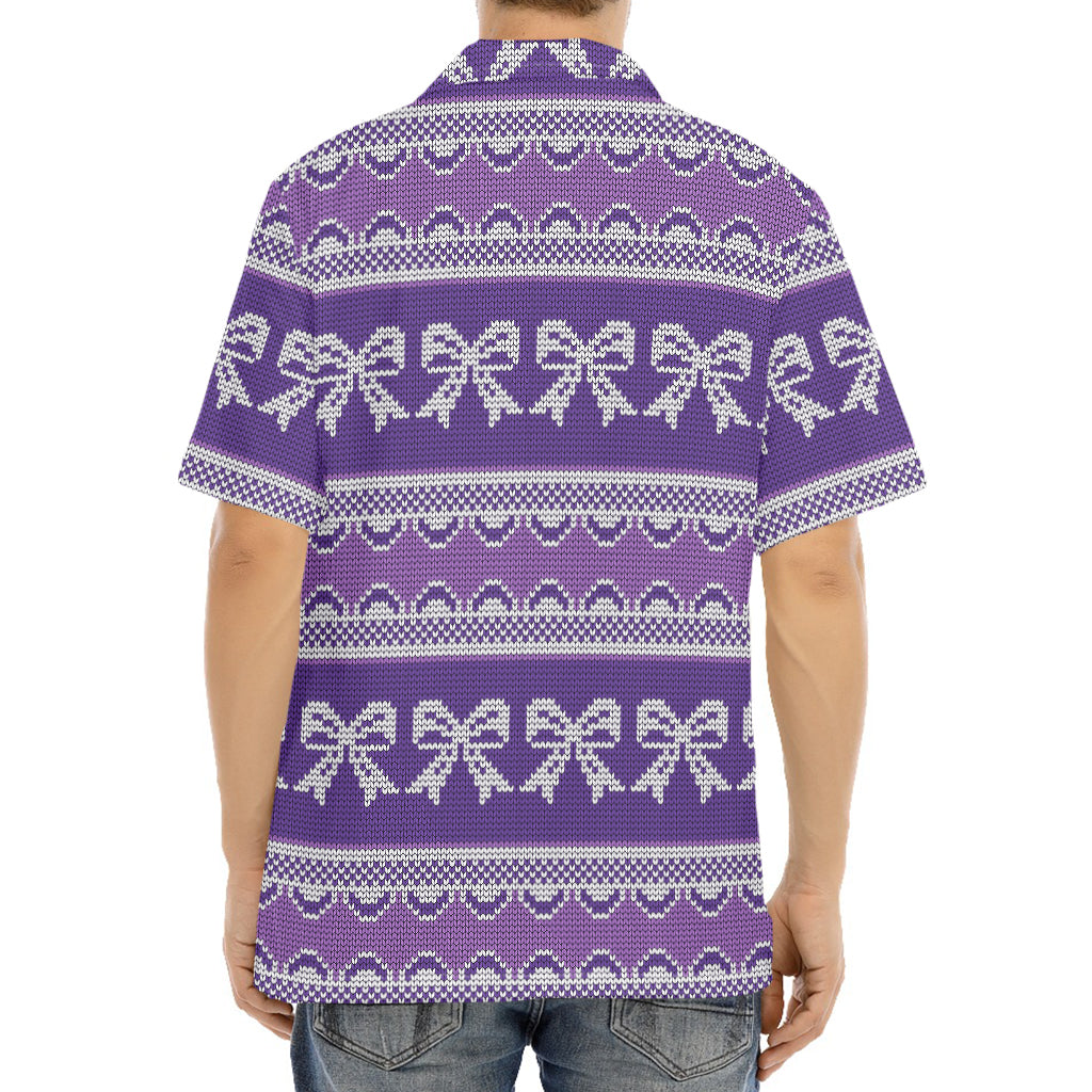 Purple Ribbon Knitted Pattern Print Aloha Shirt