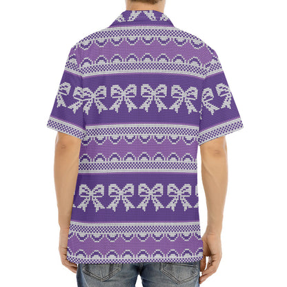 Purple Ribbon Knitted Pattern Print Aloha Shirt