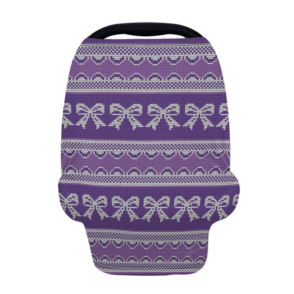Purple Ribbon Knitted Pattern Print Baby Seat Cover