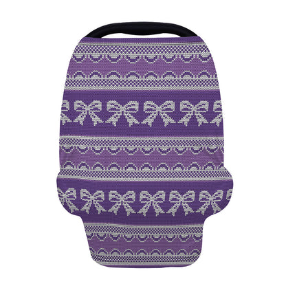 Purple Ribbon Knitted Pattern Print Baby Seat Cover