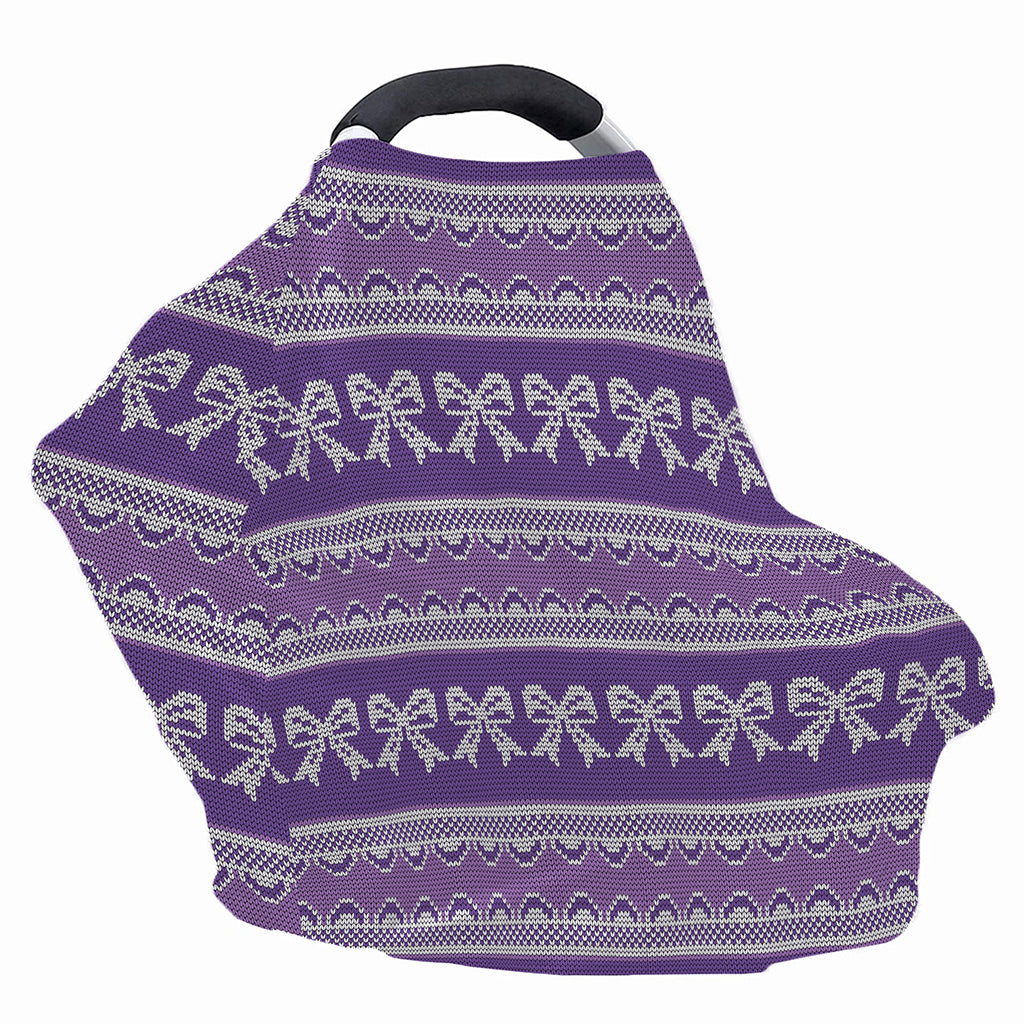 Purple Ribbon Knitted Pattern Print Baby Seat Cover