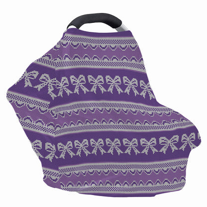 Purple Ribbon Knitted Pattern Print Baby Seat Cover