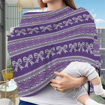 Purple Ribbon Knitted Pattern Print Baby Seat Cover
