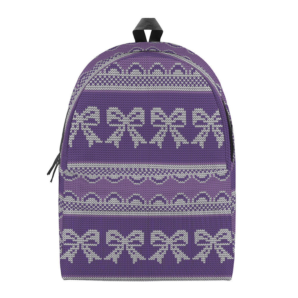 Purple Ribbon Knitted Pattern Print Backpack