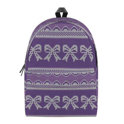 Purple Ribbon Knitted Pattern Print Backpack