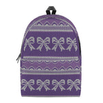 Purple Ribbon Knitted Pattern Print Backpack